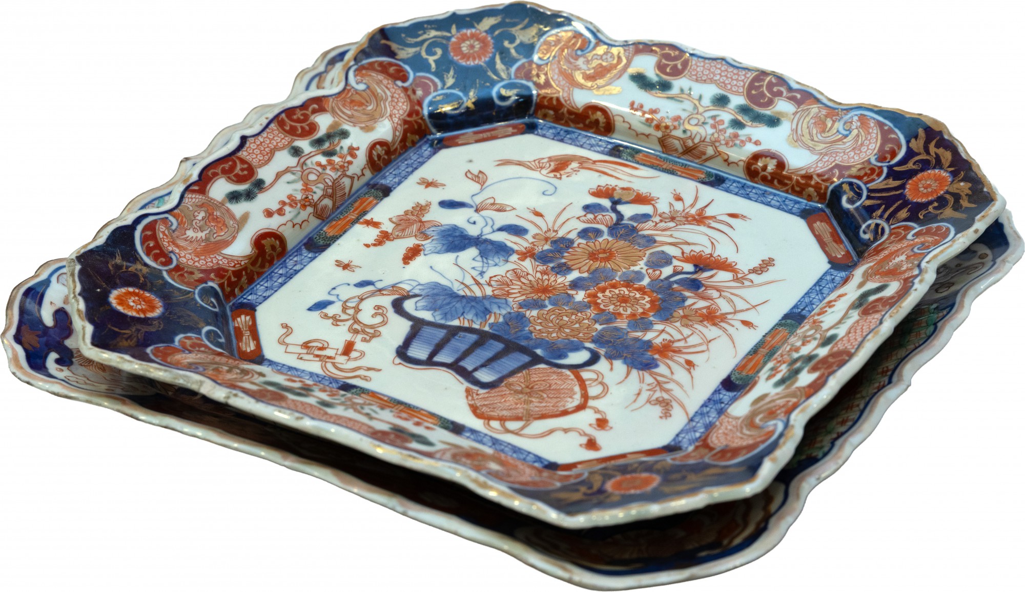 Conjunto de 2 travessas em porcelana modelo oitavado com borda recortada padrão "Imarí" - 